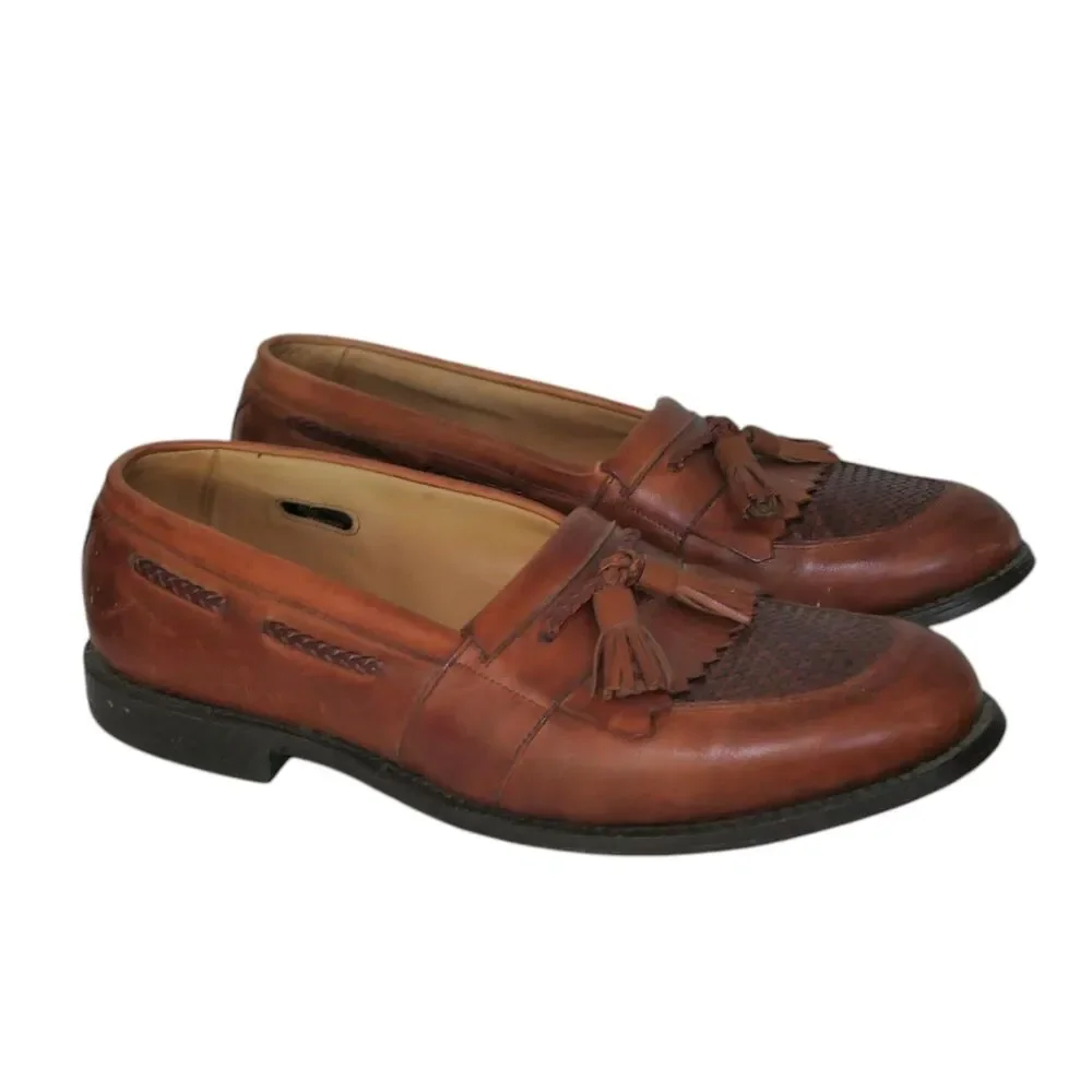 Allen Edmonds Cody Kiltie Tassel Loafers Mens 10E Brown Leather Woven Shoes